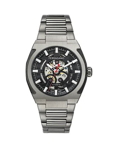 Ferragamo Supreme Skeleton Automatic Watch, 43mm In Ip Gunmetal