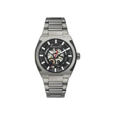 Pre-owned Ferragamo Supreme Skeleton Automatic Watch 'gun' | Black | Men's Size Onesize