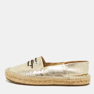 Pre-owned Ferragamo Susana Size 36 Metallic Gold Leather Espadrille Flats