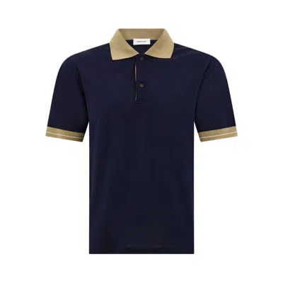 Ferragamo Contrasting Stripe Short Sleeve Polo Shirt In Blue