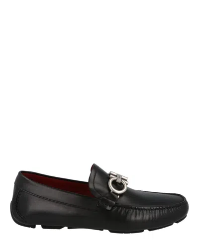 FERRAGAMO SWITCH BLACK CALFSKIN LEATHER SLIP-ON LOAFER