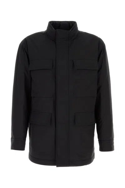 FERRAGAMO SALVATORE FERRAGAMO BLACK WOOL BLEND PADDED JACKET