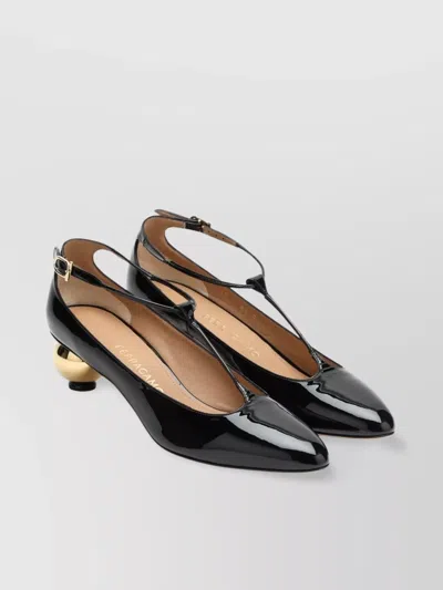 FERRAGAMO T-BAR STRAP ROUND TOE UNIQUE HEEL PUMP