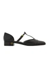 Ferragamo Linette Leather T-strap Ballerina Flats In Black