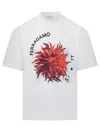 Ferragamo Short Sleeved T-shirt With Maxi Print Detail In White/red/bordeaux
