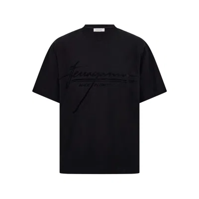 Ferragamo Crew Neck Graphic Print Short Sleeves T-shirt In Black