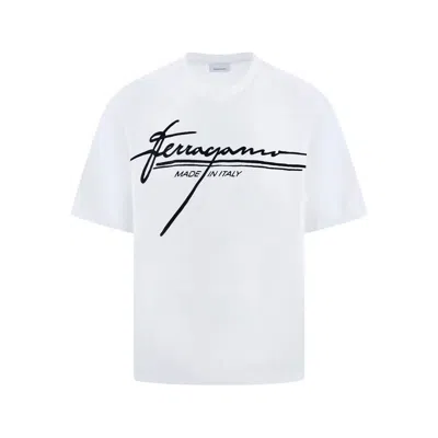 Ferragamo Signature Velvet Logo T-shirt In White