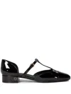 Ferragamo Elegant Patent Leather Ballet Flats With Golden Accents In Black