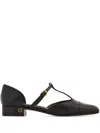 Ferragamo Linette Leather T-strap Ballerina Flats In Black