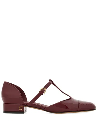 Ferragamo T-strap Ballet Pumps In Red