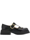 Ferragamo T-strap Buckle Pumps In Black