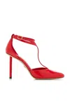 Ferragamo T-strap Leather Pumps In Red