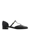 Ferragamo Linette Leather T-strap Ballerina Flats In Black