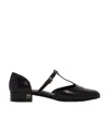 Ferragamo Linette Leather T-strap Ballerina Flats In Black
