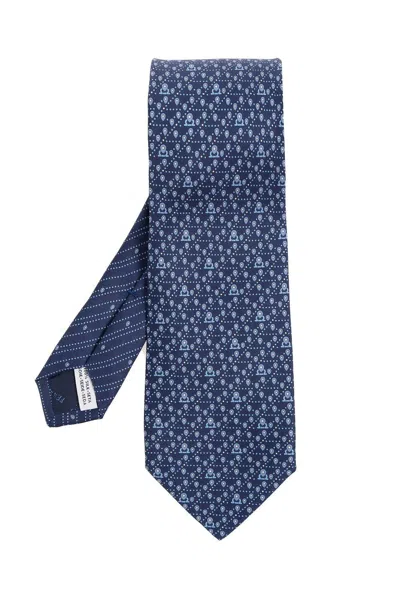 Ferragamo Tag Printed Tie In Navy