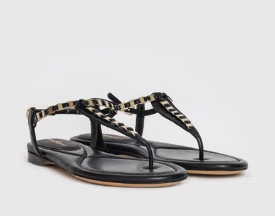 Pre-owned Ferragamo Tahiti Black Leather Buckle T Vara Chain Strap Thong Sandals 9 C