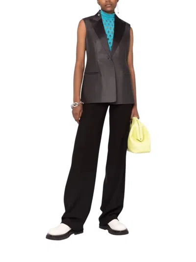 Ferragamo Tailored Leather Blazer In Brown In Black