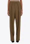 Ferragamo Taupe Inverted Pleats Trousers In Brown