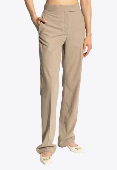 Ferragamo Tailored Straight-leg Wool Pants In Beige