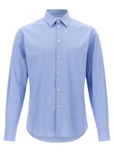 Ferragamo Tailored Stretch Cotton Poplin Shirt In Blue
