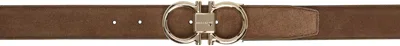 Ferragamo Tan Double Gancini Belt In Midbrown Naturale