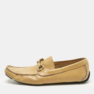Pre-owned Ferragamo Tan Leather Parigi Gancini Driver Loafers Size 43.5 In Brown