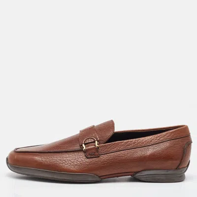 Pre-owned Ferragamo Tan Leather Slip On Loafers Size 41.5