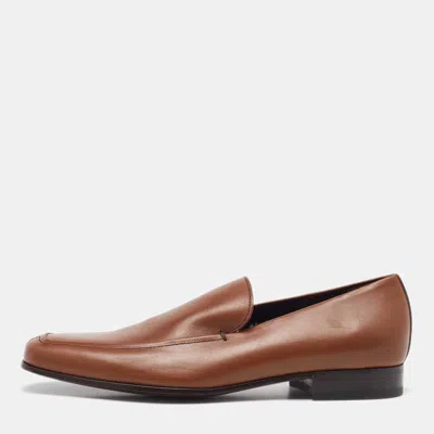 Pre-owned Ferragamo Tan Leather Slip On Loafers Size 41.5