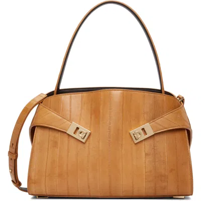Ferragamo Tan Medium Hug Soft Bicolor Shoulder Bag In Brown