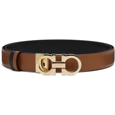 Ferragamo Tan Reversible & Adjustable Gancini Belt In Brown