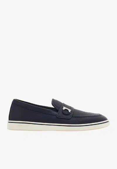 Ferragamo Tancredi Calf Leather Boat Loafers In Black