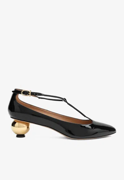 Ferragamo Tania 40 T-strap Pumps In Patent-leather In Black