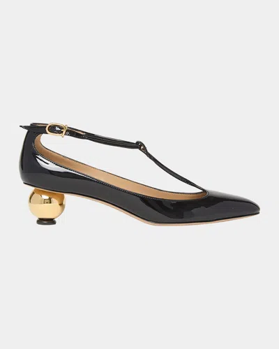 Ferragamo Tania Patent T-strap Pumps