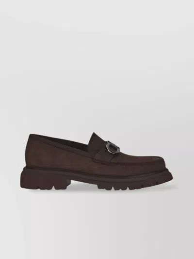 Ferragamo Tank Sole Suede Loafers In Brown