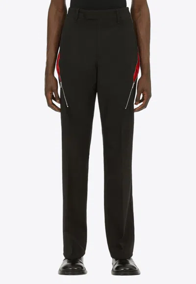 Ferragamo Man Tailored Trousers With Zip Detail In Black/red