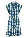 Ferragamo Brushstroke Check Short Silk Dress