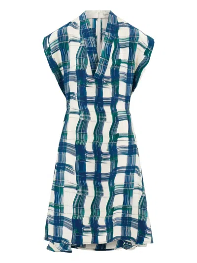 Ferragamo Brushstroke Check Short Silk Dress