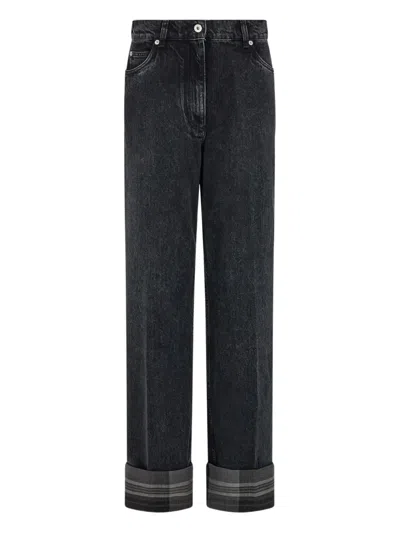 FERRAGAMO TARTAN-CUFFS STRAIGHT-LEG JEANS