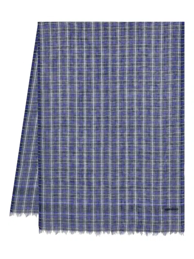 Ferragamo Herren Tartan-stola Aus Leinen In Blau