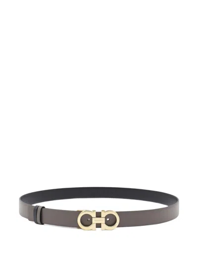 Ferragamo Taupe Gancini Buckle Matte Leather Belt In Black