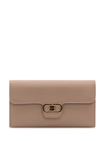 Ferragamo Taupe Gancini Clutch In Brown
