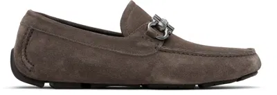 Ferragamo Taupe Gancini Ornament Driver Loafers