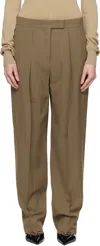 Ferragamo Taupe Inverted Pleats Trousers In Brown