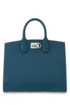 Ferragamo Teal Green Leather Medium Studio Box Handbag