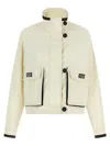 Ferragamo Technical Linen Jacket High Collar Long Sleeves In White