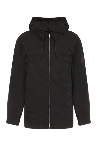 Ferragamo Technical Fabric Hooded Jacket In Black