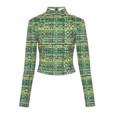 Ferragamo Technical Jersey Check Pattern Shirt In Green