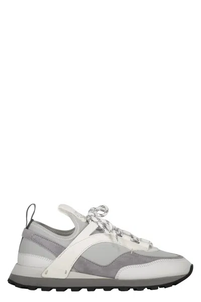 Ferragamo Techno Fabric And Leather Sneakers In Gray