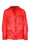 Ferragamo Hooded Windbreaker Jacket With Adjustable Drawstrings In Red