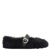 Ferragamo Gancini Ornamental Ballet Flats In Shearling In Black